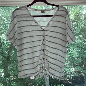 gray and white striped shirt